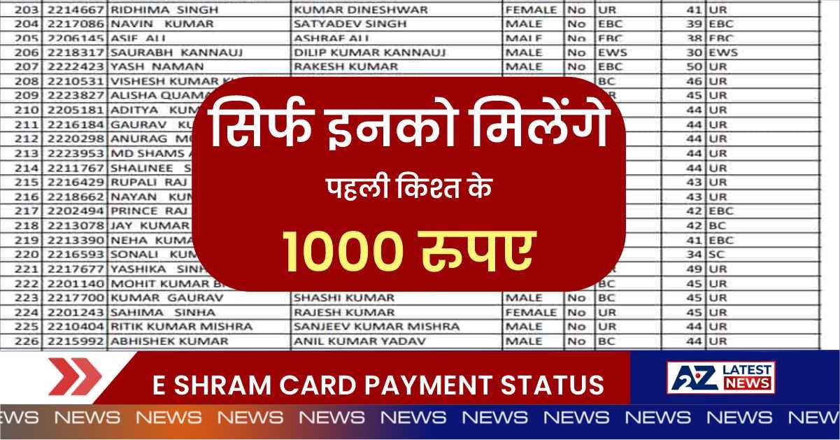 E Shram Card Payment Status: सिर्फ इनको मिलेंगे पहली किश्त के 1000 रुपए